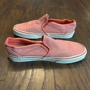 Vans Pink Peach Polk a Dot Slip-On Canvas Sneakers Unisex Women 7.5 Men 6